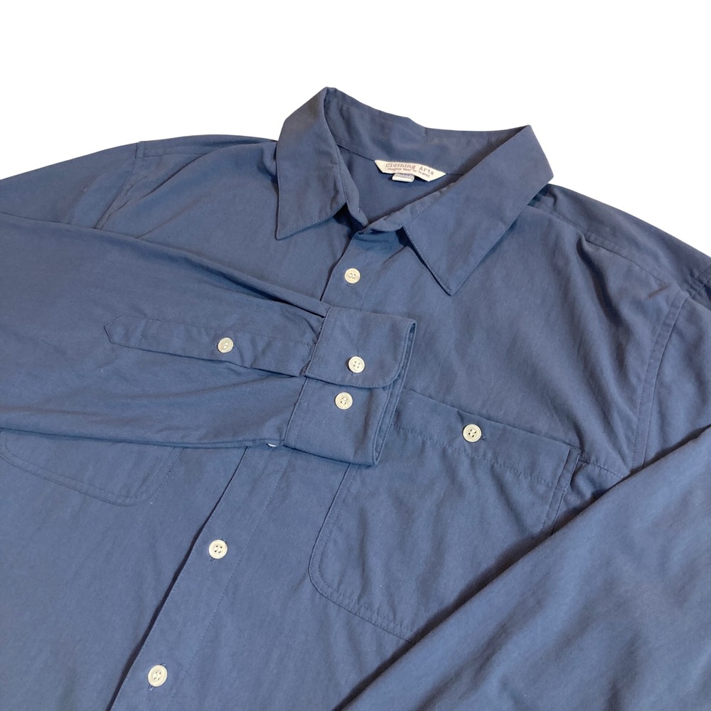Clothing Arts Mens XL P^cubed Pick-Pocket Proof Travel Shirt Blue Long Sleeve